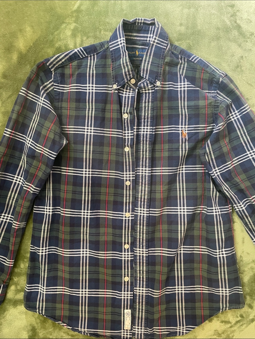 Ralph Lauren Navy, Green & White Plaid Button-Down Shirt Size Small Unisex